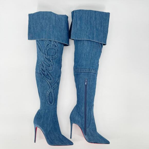 Christian Louboutin Denim Kate Botta Alta Loubijeans Over the Knee Boot EU 37.5 - Picture 5 of 16